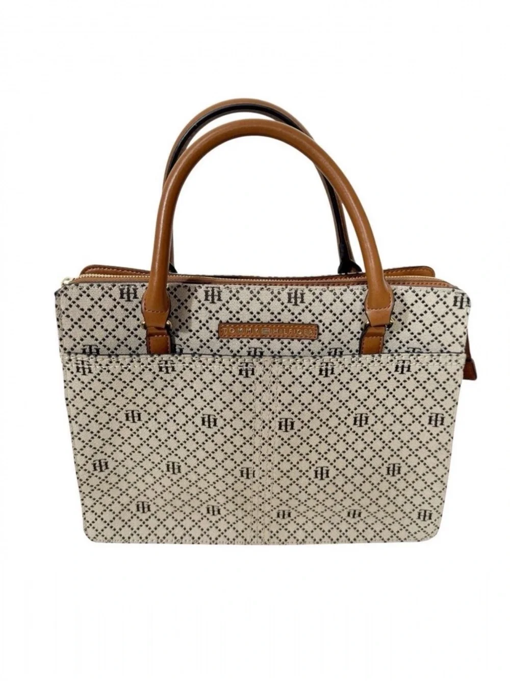 Tommy‎ Hilfiger Monogram Canvas Jacquard Quiet Luxury Tote Satchel Handbag Purse